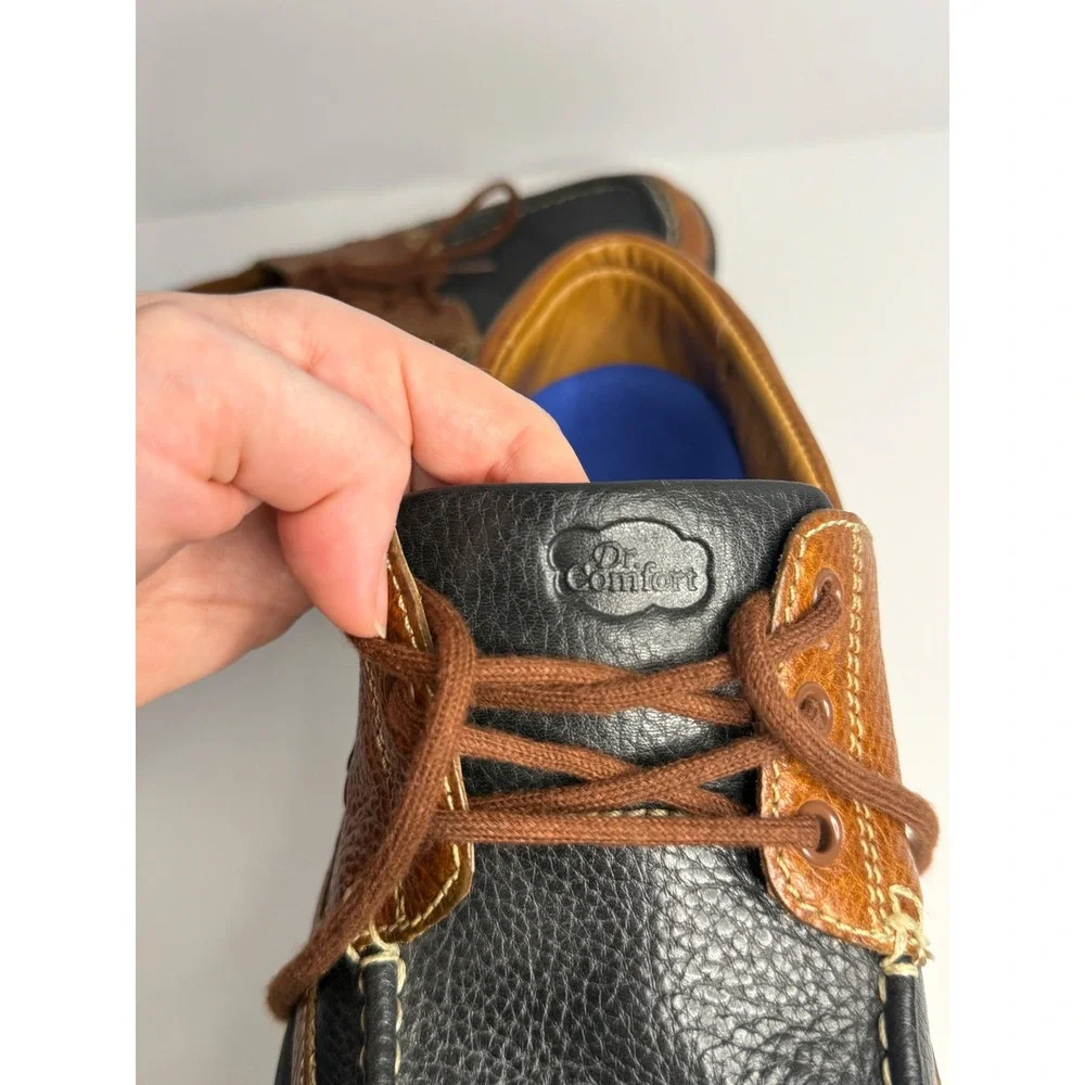Dr. Comfort Patrick Mens Boat Shoes Brown Black Leather Orthopedic 13W 8560